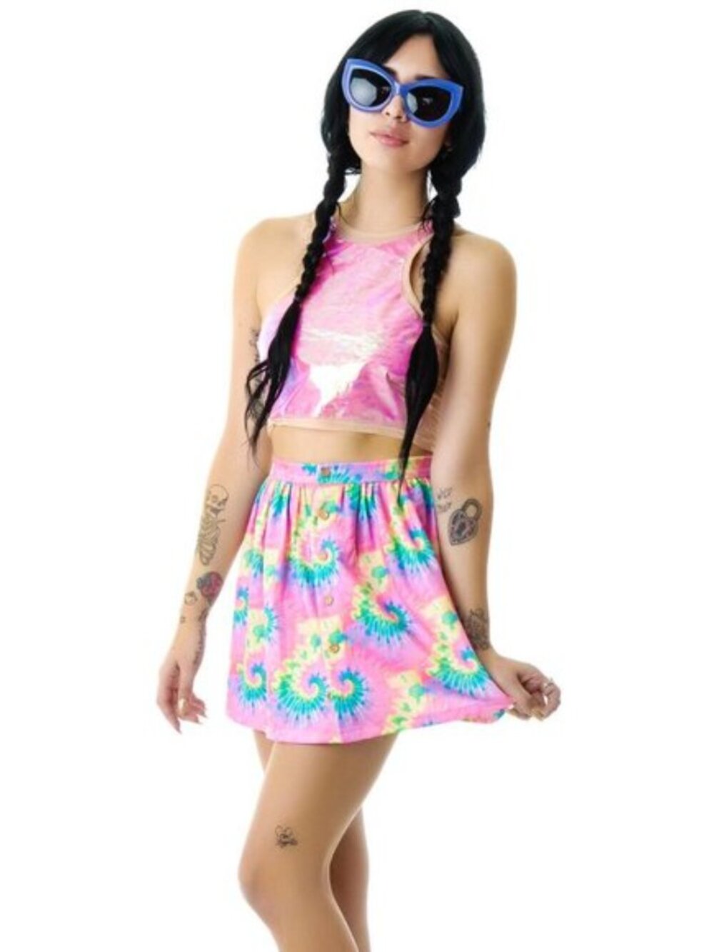 UNIF pink PLUR festival metallic crop tank top